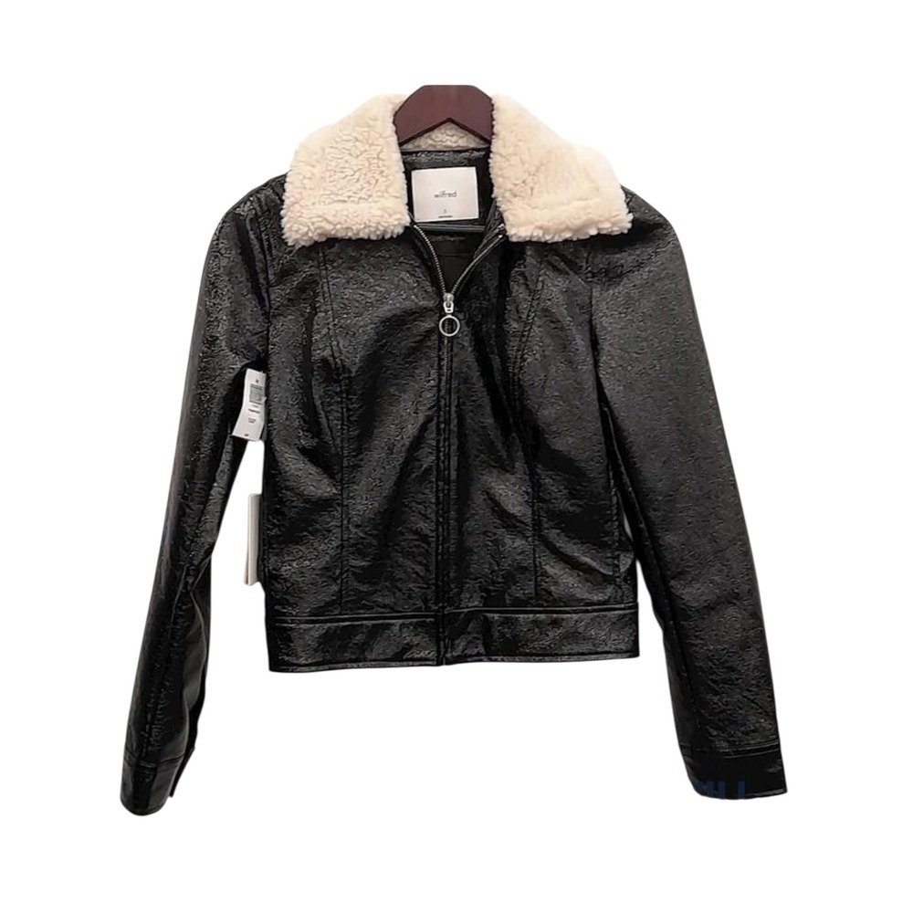 Wilfred Faux Leather Sherpa Collar‎ Jacket - Black - Size Small - Pre-Owned